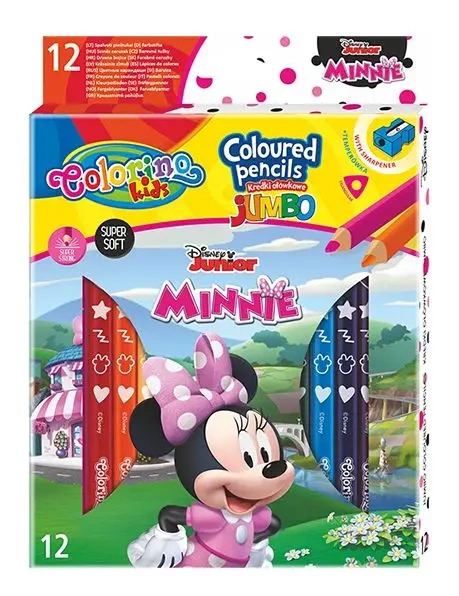 Kredki ołówkowe trójkątne jumbo Minnie Colorino Kids 13 kolorów 12 sztuk z temperówką - PATIO