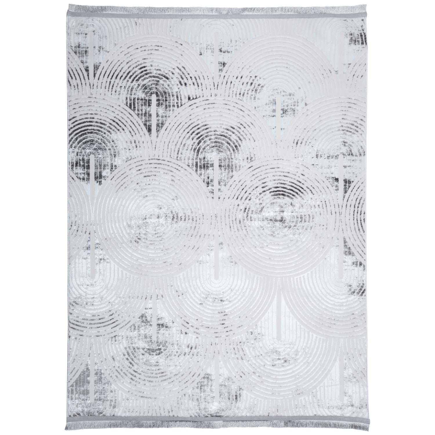 Dywan Multi-Decor Eclipse, 80 x 150 cm, ornament koła, szary z frędzlami