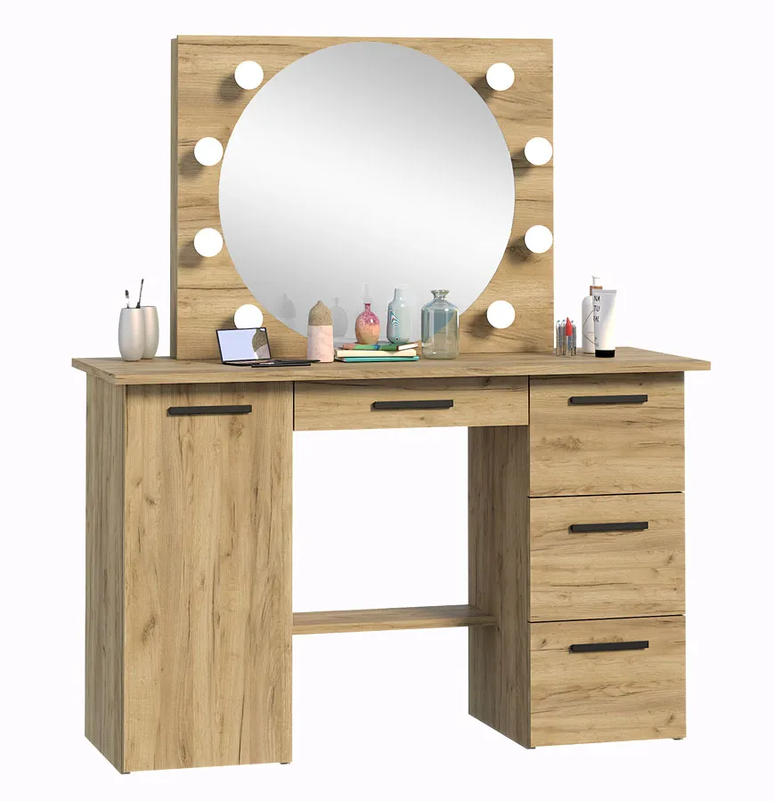 Toaletka z okrągłym lustrem i oświetleniem led dąb craft D5-L84