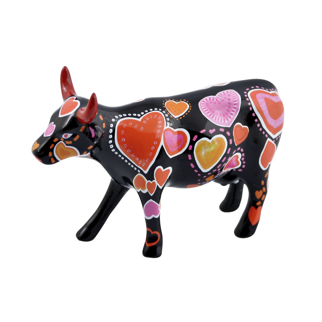 CowParade, figurka-krówka COW-WEEN OF HEARTS, średnia/ceramika
