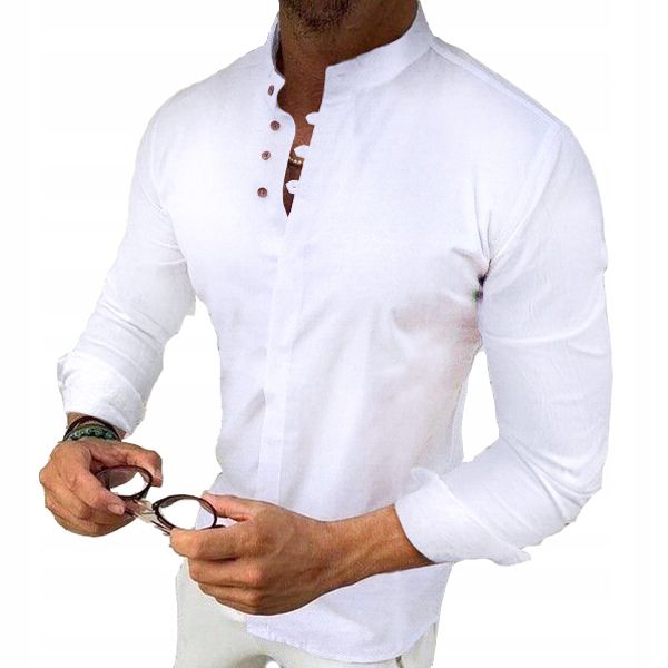 Koszula Męska Stójka Elegancka Ślub Wesele Casual