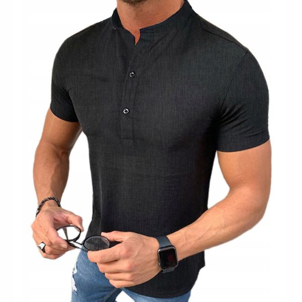 Koszula Męska Stójka Casual Lniana Len Bawełniana regular fit