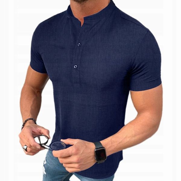 Koszula Męska Stójka Casual Lniana Len Bawełniana regular fit