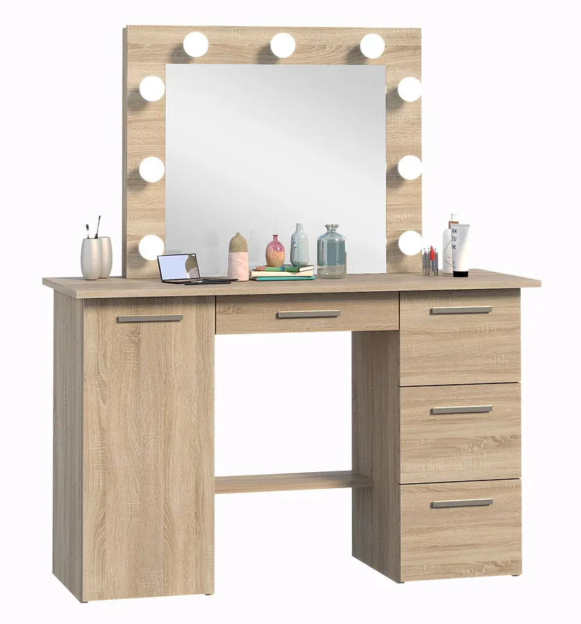 Toaletka z lustrem i 9 lampkami led dąb sonoma L1-R76