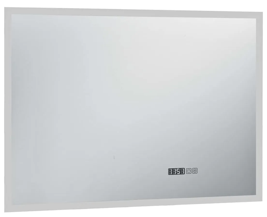 Nowoczesne srebrne lustro z zegarem LED 100x60 cm E3-A14