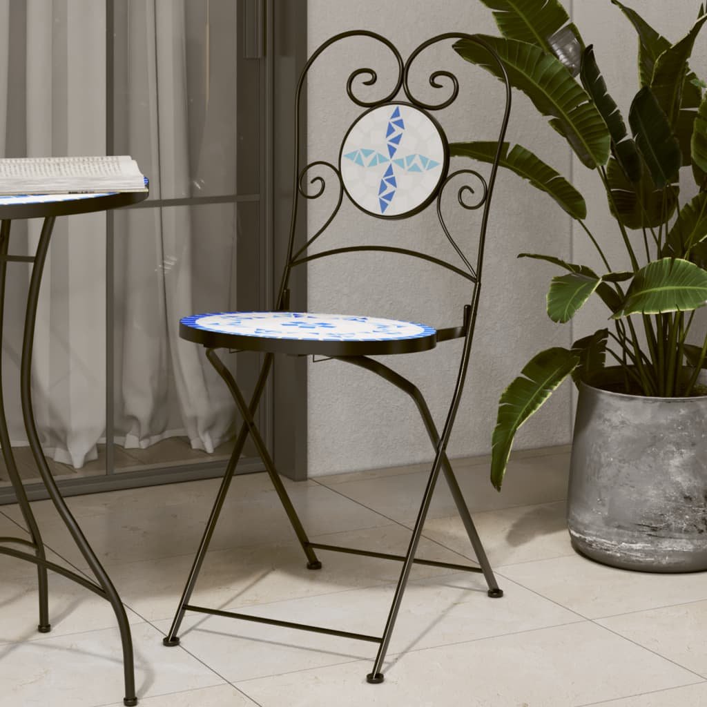vidaXL Składane krzesła bistro, 2 szt,. niebiesko-białe, ceramiczne