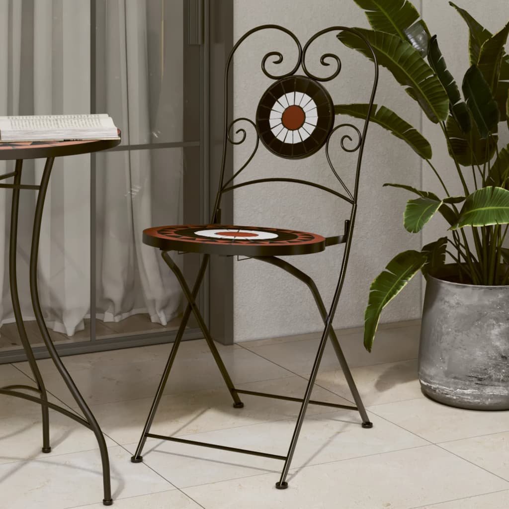 vidaXL Składane krzesła bistro, 2 szt,. terakotowo-białe, ceramiczne