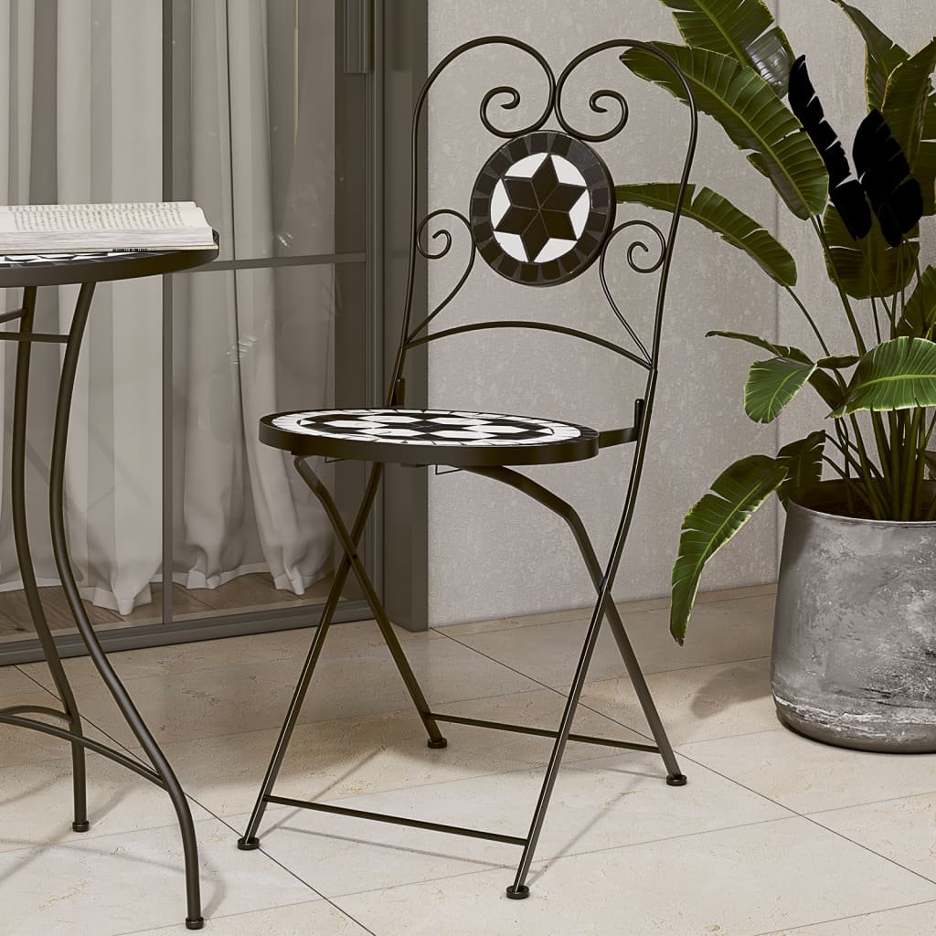 vidaXL Składane krzesła bistro, 2 szt,. czarno-białe, ceramiczne