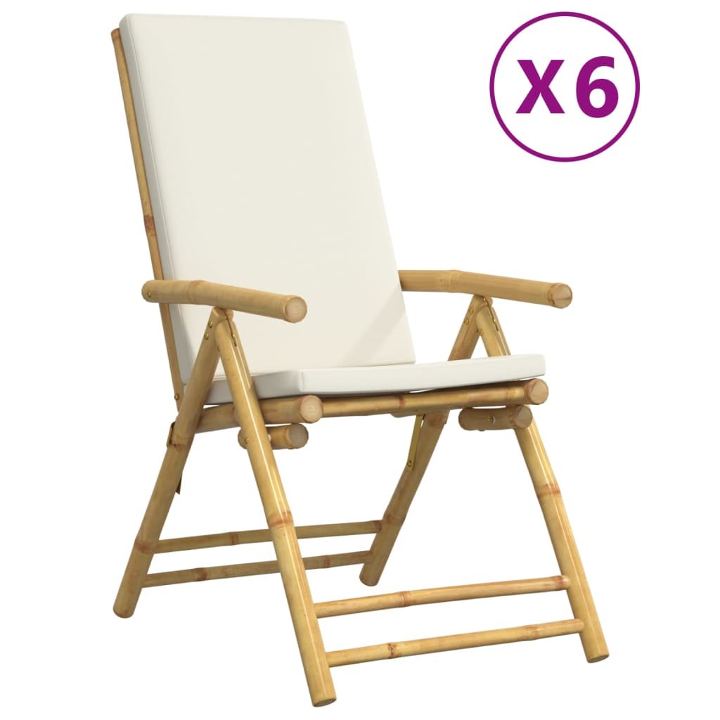 vidaXL Składane krzesła bistro, 6 szt., kremowe poduszki, bambus