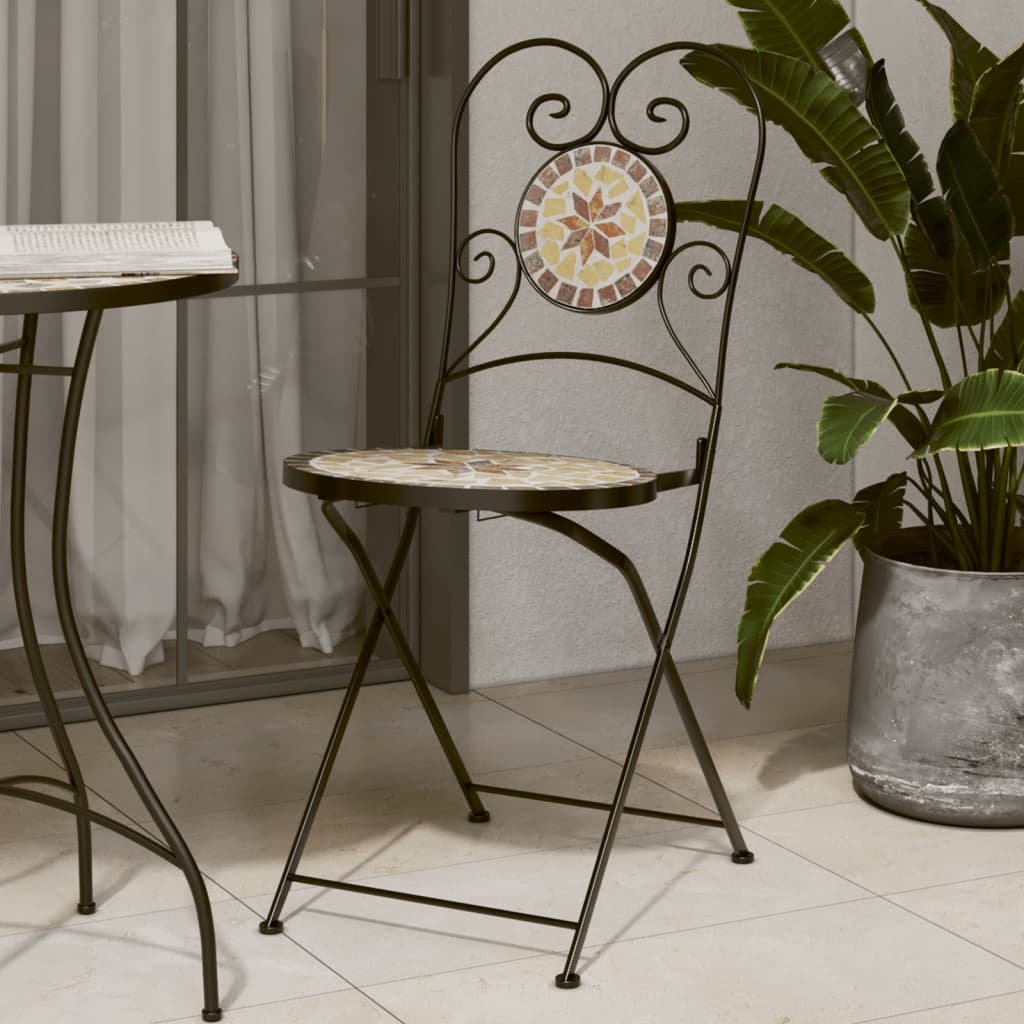 vidaXL Składane krzesła bistro, 2 szt,. terakotowo-białe, ceramiczne