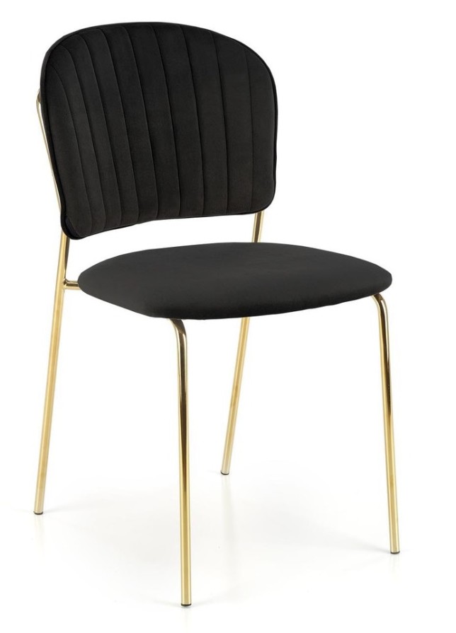 Krzesło do jadalni czarne glamour K499 velvet na złotych nogach