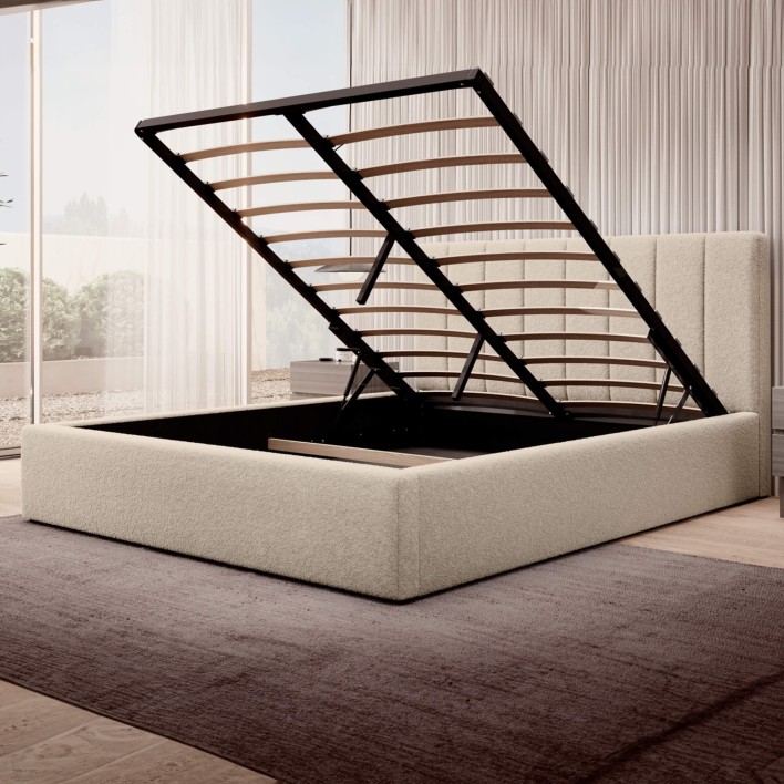 Łóżko tapicerowane z pojemnikiem SFG0116B | 140x200 | Boucle | Beż
