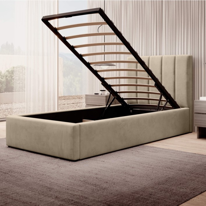 Łóżko tapicerowane z pojemnikiem SFG0116B | 90x200 | Welur | Beżowy