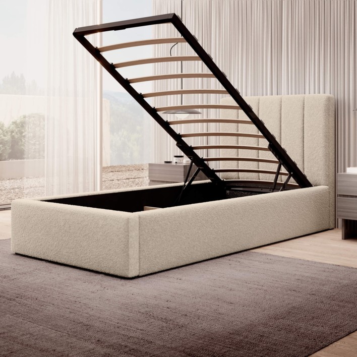Łóżko tapicerowane z pojemnikiem SFG0116B | 90x200 | Boucle | Beż