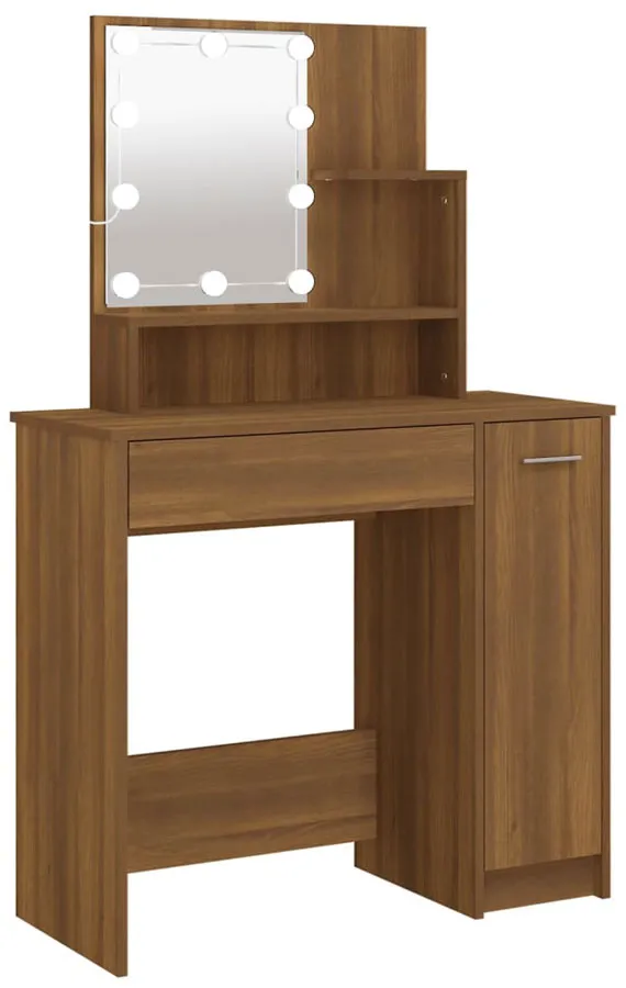Toaletka kosmetyczna z szafką i lustrem led brązowy dąb F8-P66