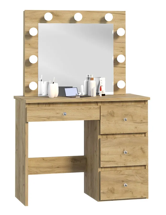 Toaletka z prostokątnym lustrem z led dąb craft E3-K25