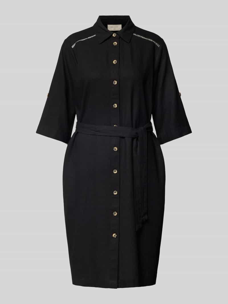 Sukienka lniana o długości do kolan z wiązanym paskiem model ‘Lava’