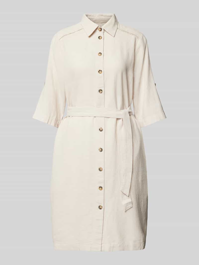 Sukienka lniana o długości do kolan z wiązanym paskiem model ‘Lava’