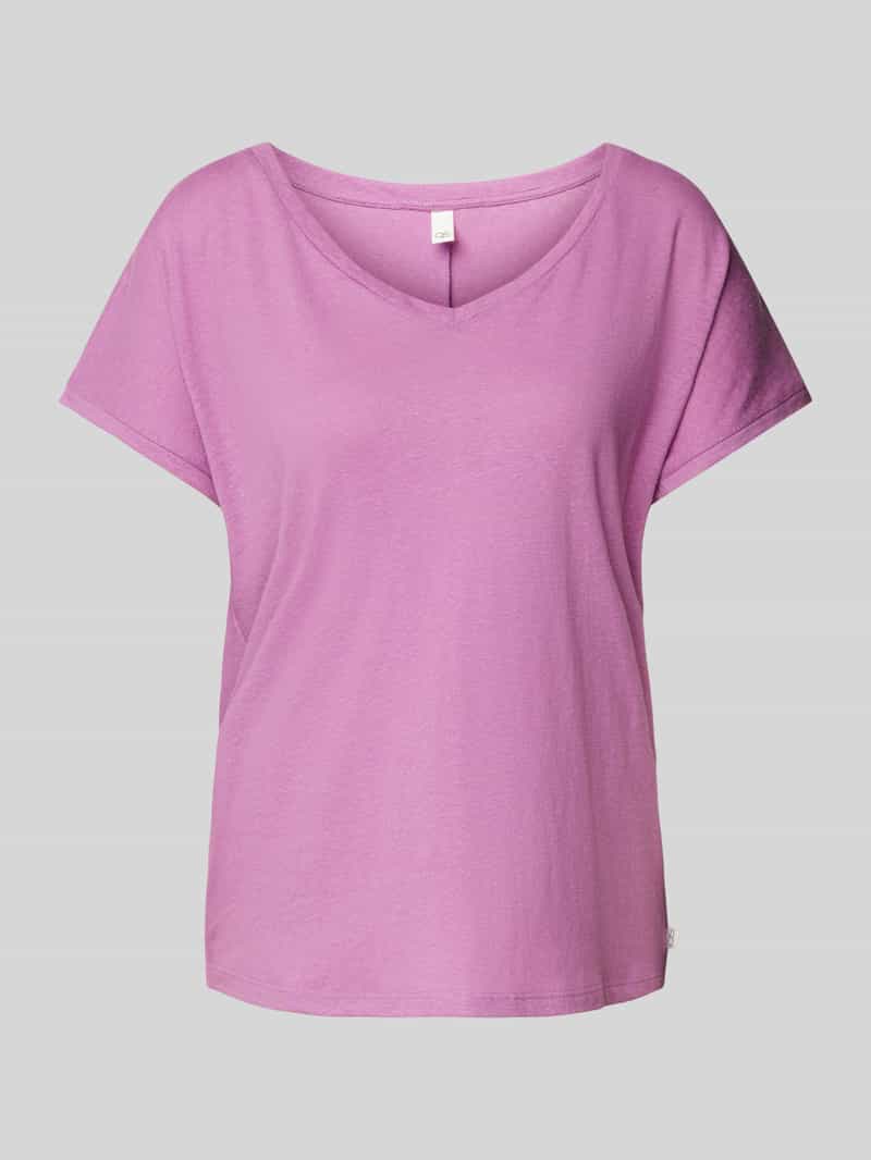 T-shirt lniany z dekoltem w serek
