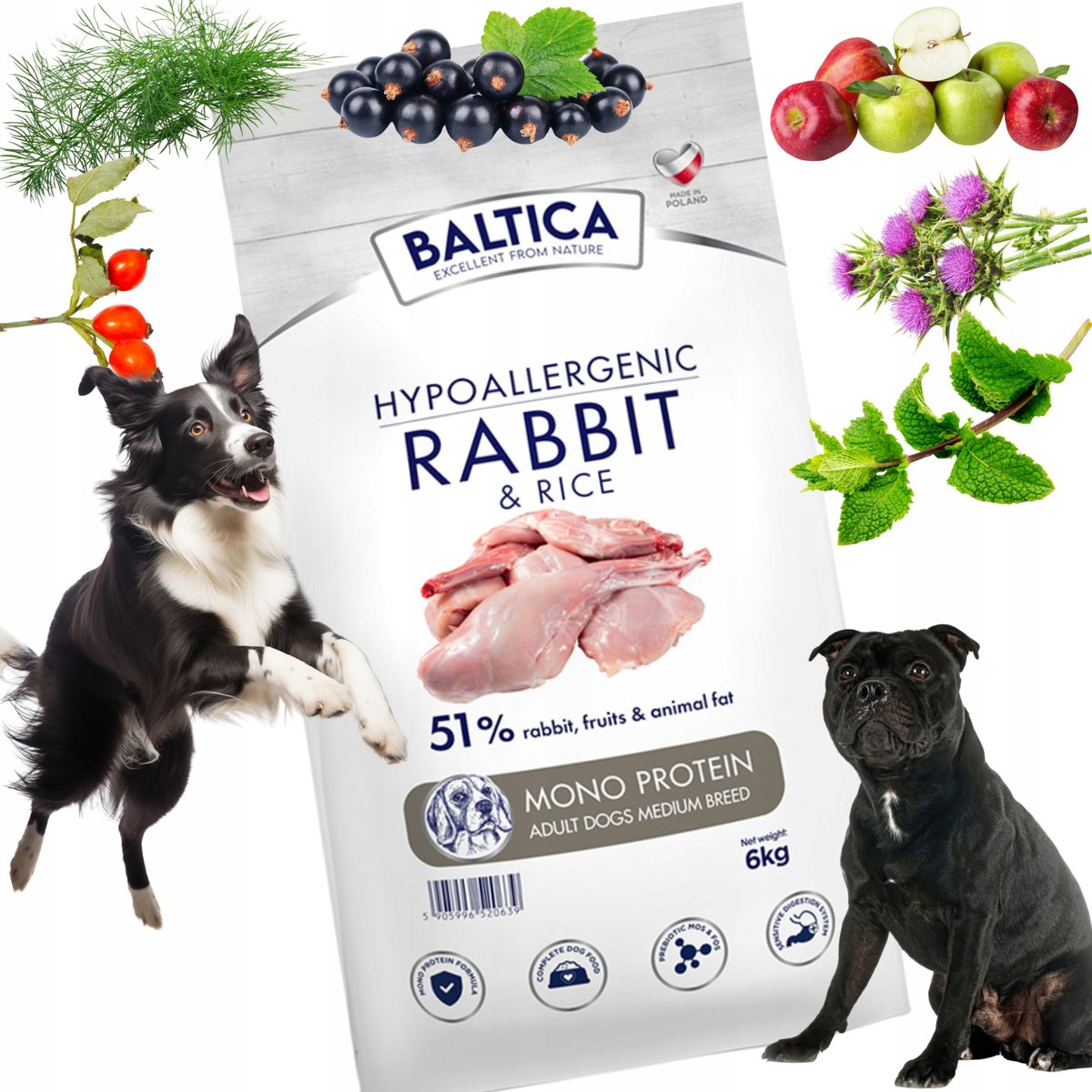 BALTICA dorosłe psy ras średnich KRÓLIK RYŻ 6kg