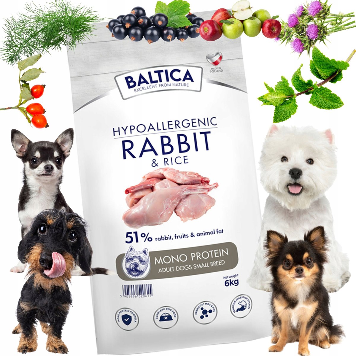 BALTICA dorosłe psy ras małych KRÓLIK RYŻ 6kg