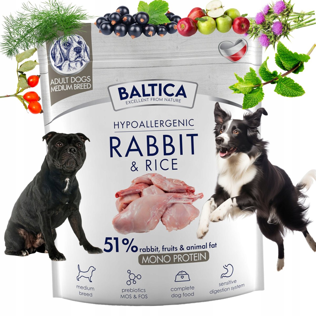 BALTICA dorosłe psy ras średnich KRÓLIK RYŻ 1kg