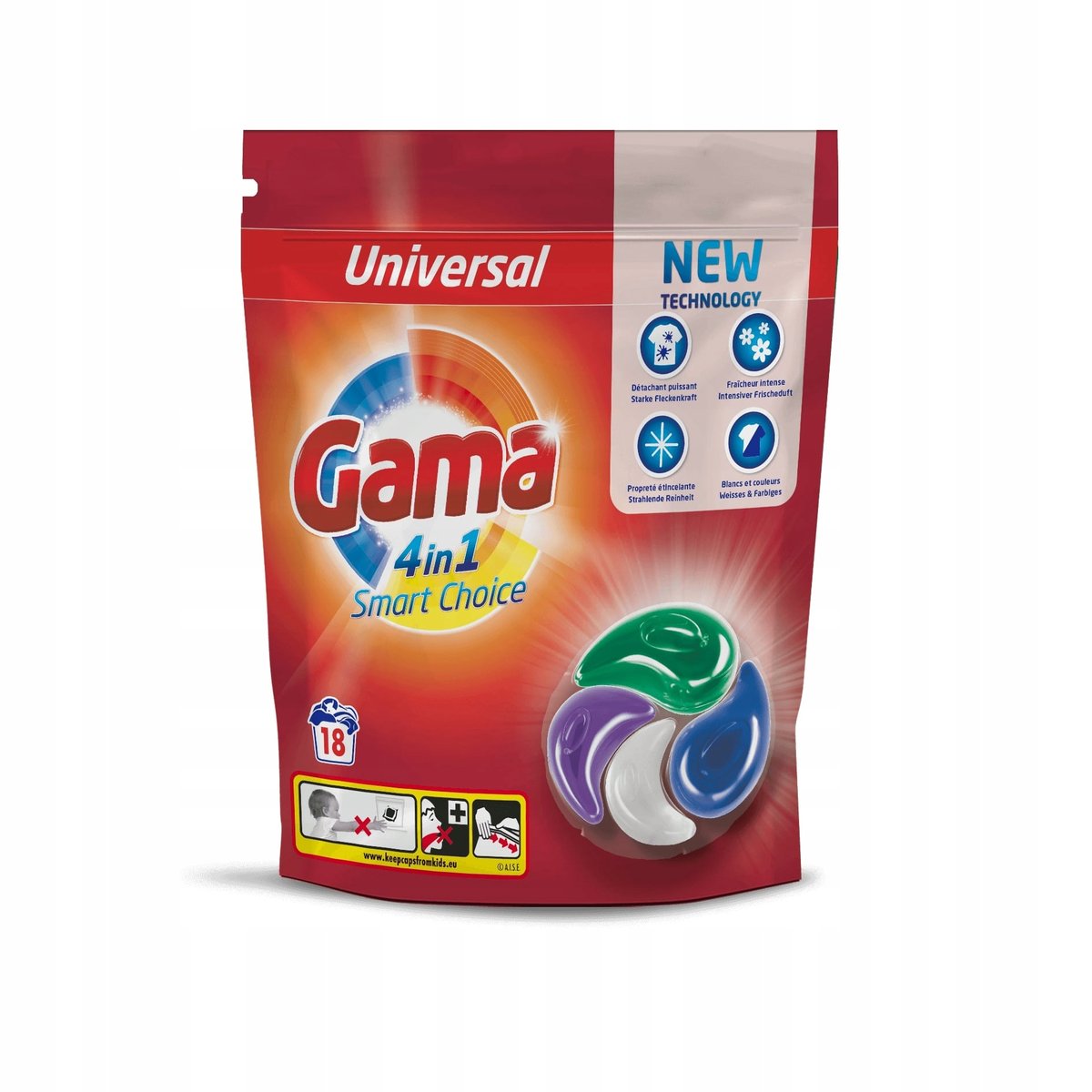 Kapsułki do prania 18szt Gama 4w1 Universal NIEMIECKA JAKOSC