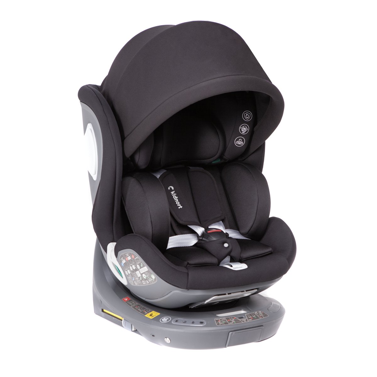 Fotelik samochodowy Orn ISOFIX noga stabilizująca, norma I-Size, obrotowy 360, do 36 kg, czarny