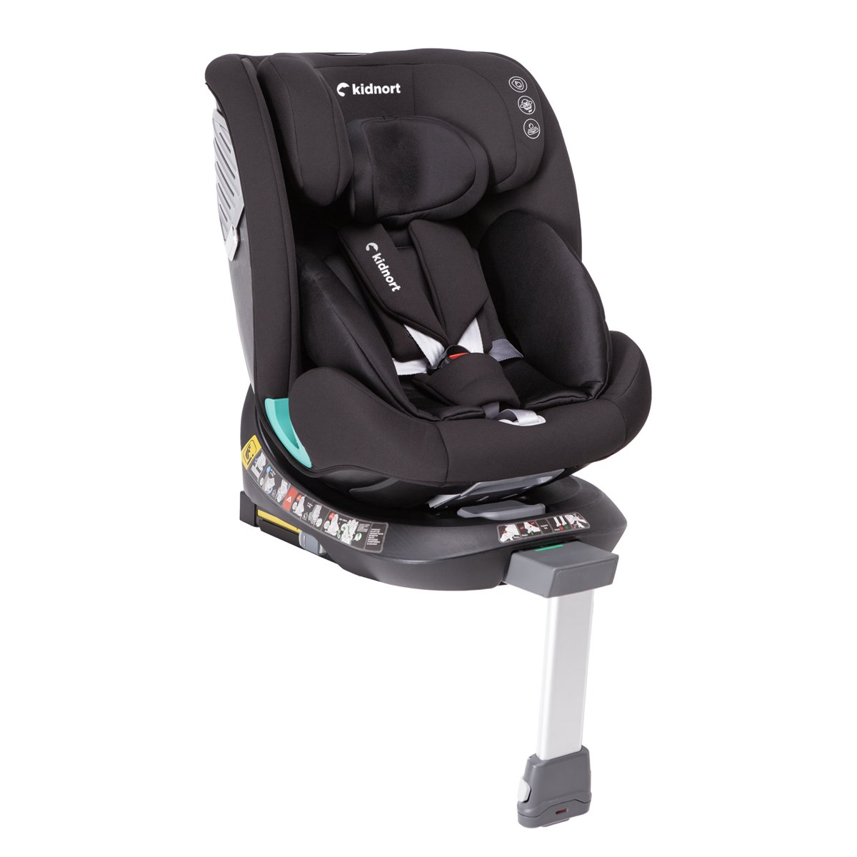 Fotelik samochodowy Radjur, ISOFIX noga stabilizująca, norma I-Size, obrotowy 360, waga dziecka do 36 kg, kolor czarny