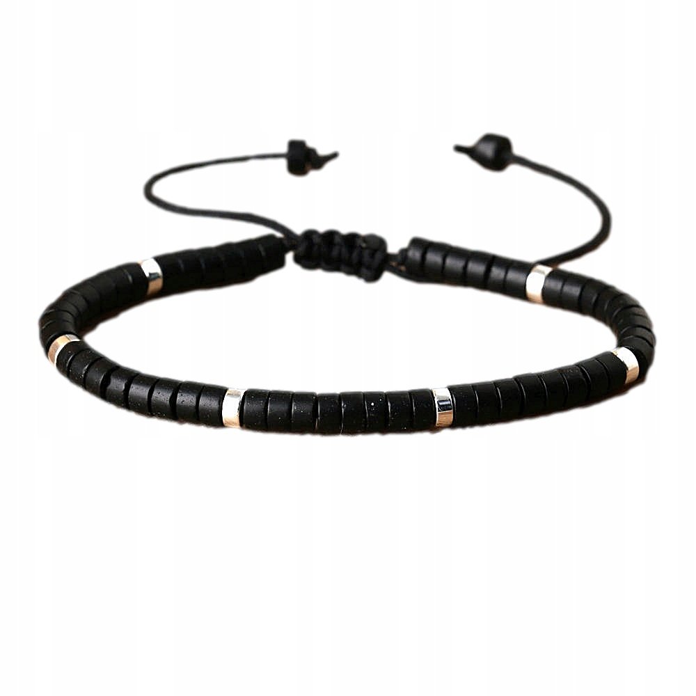 Bransoletka Damska Koraliki Kamień Naturalny Czarny Agat 2x4 mm Regulowany