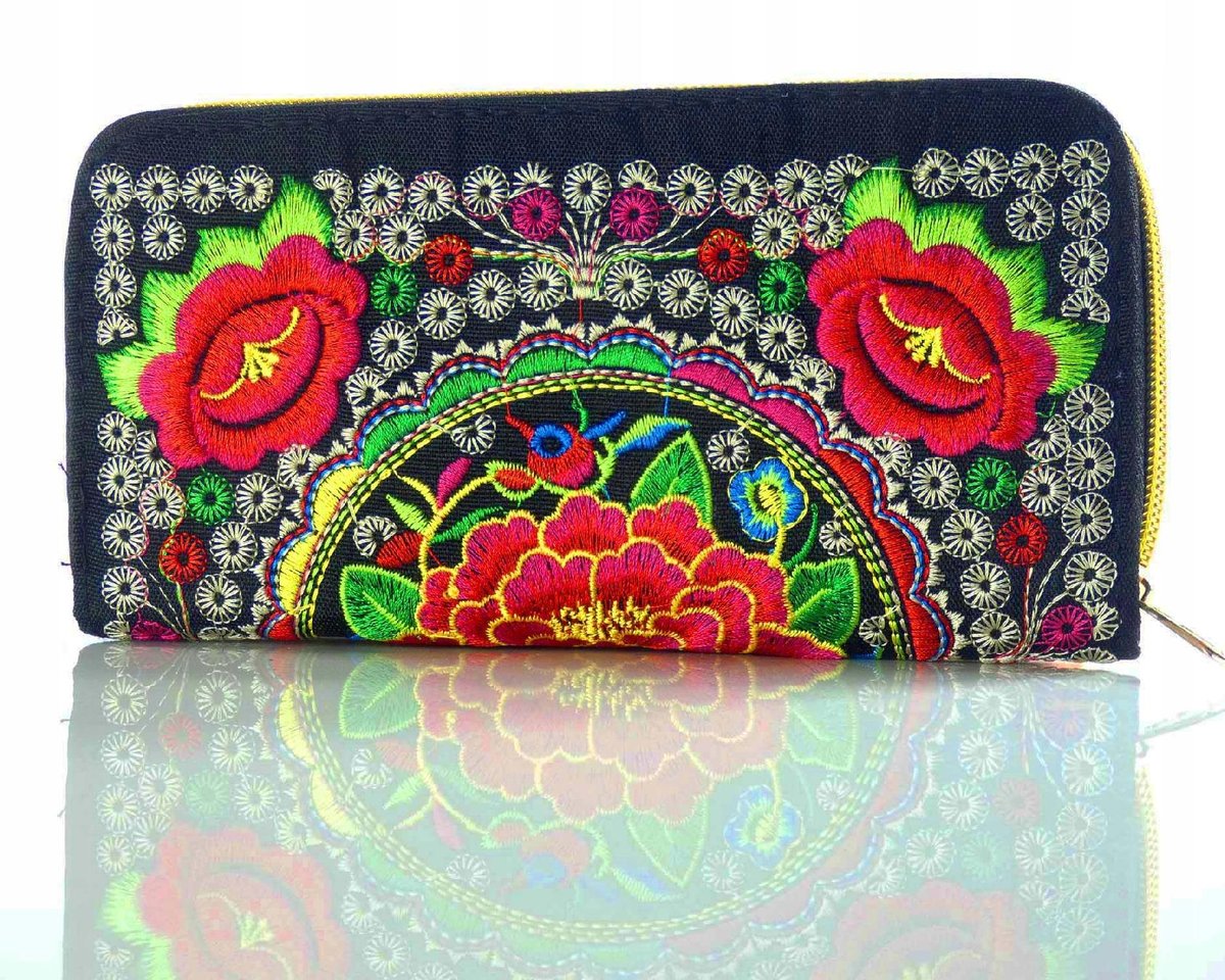 HAFTOWANY ELEGANCKI DAMSKI PORTFEL ETNO FOLK BOHO KOPERTÓWKA