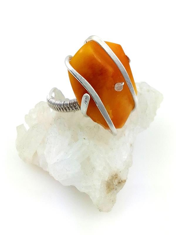 Bursztyn bałtycki - pierścionek (25x18 mm) srebro Ag999, rozmiar 16 – regulowany, znak Lwa, Bliźniąt i Wodnika