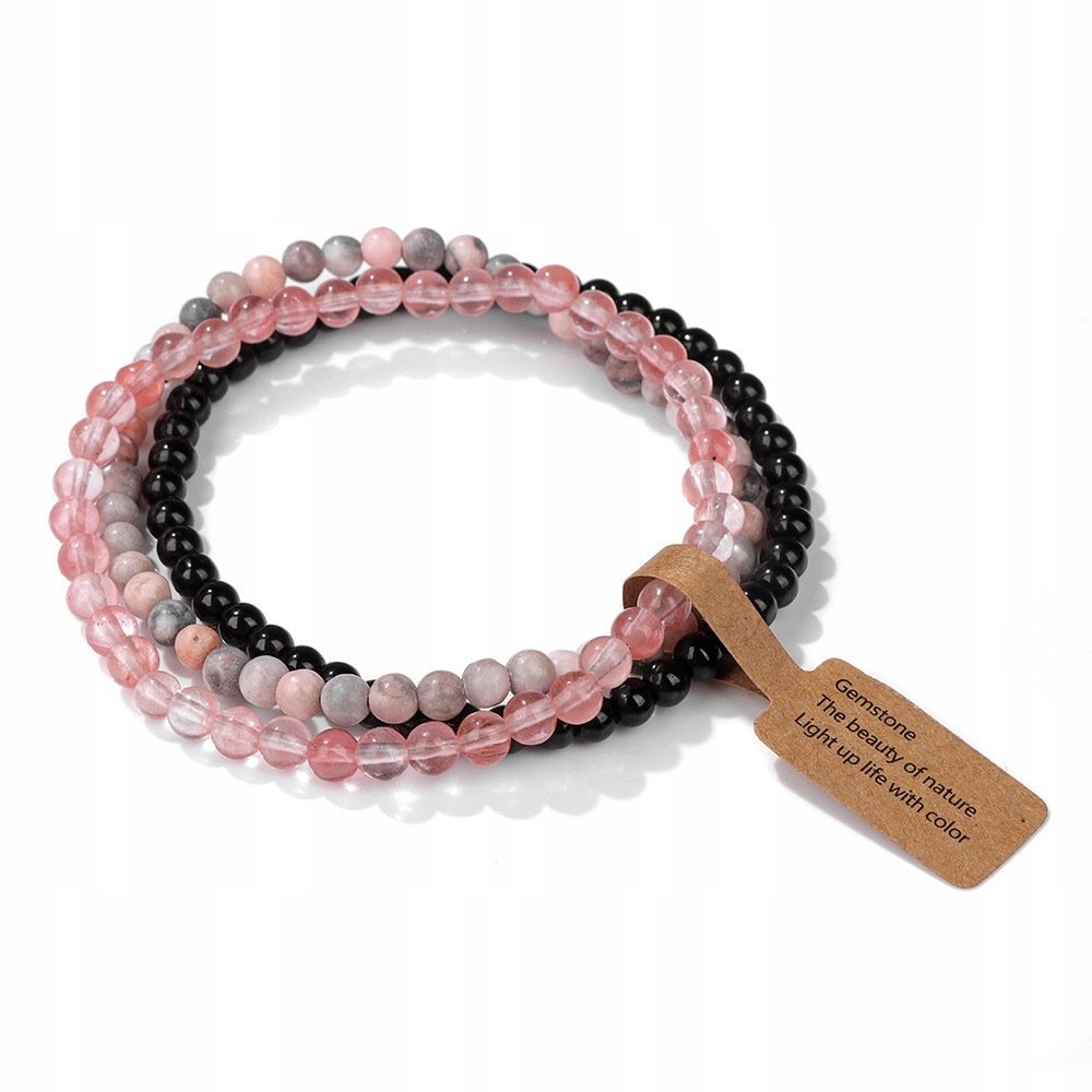Zestaw 3 x Bransoletka Kamień Jadeit Różowa Zebra Czarny Agat Watermelon
