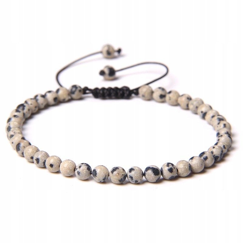 Bransoletka Damska Kamień Naturalny Dalmation Shoushan 4 mm Koraliki Boho