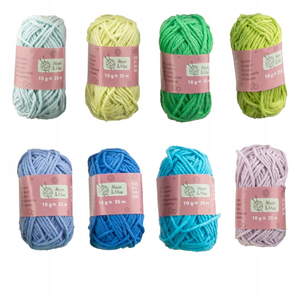 ZESTAW WŁÓCZEK BAWEŁNIANYCH WŁÓCZKI NICI 8 SZT