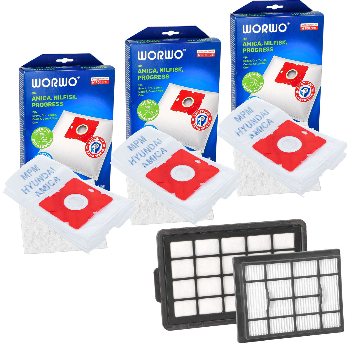 Worki do odkurzacza AMICA BAGIO Eco 12 szt + Filtr wlotowy wylotowy ORYGINALNE