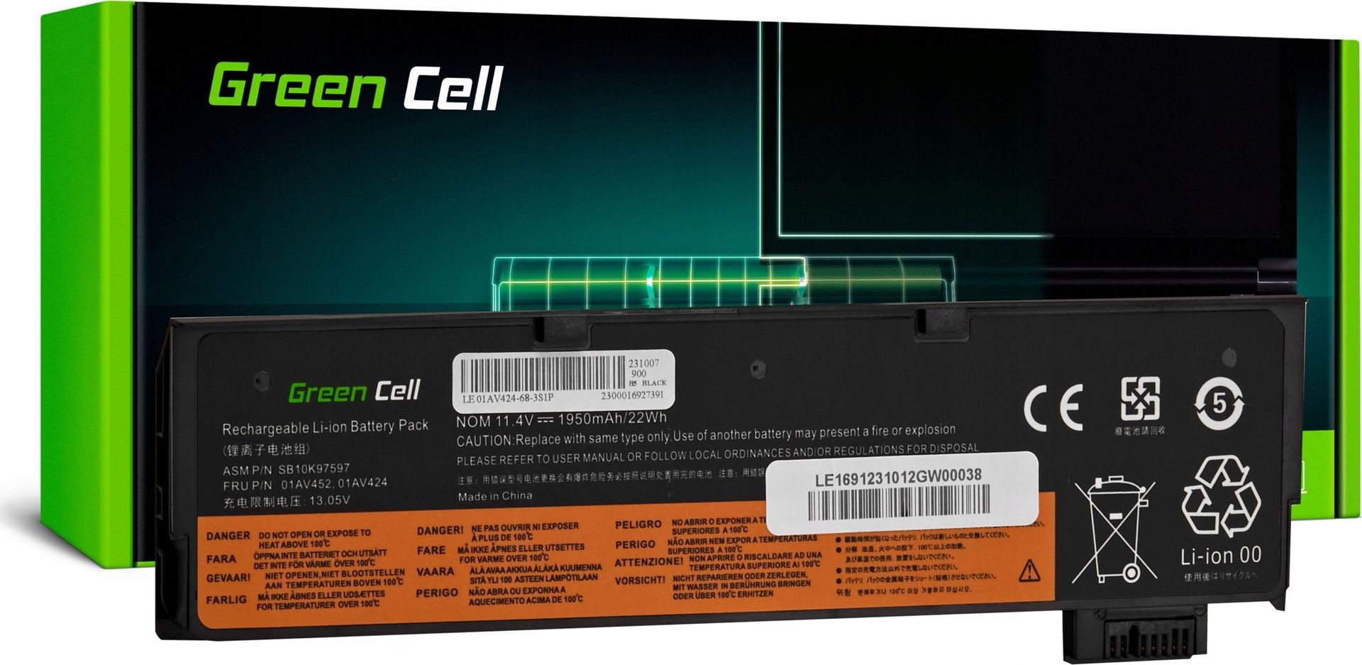Bateria Green Cell 01AV422 11.4V 1950mAh do Lenovo ThinkPad T470 T25 P51S