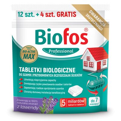 Tabletki biologiczne do szamb i przydomowych oczyszczalni ścieków Biofos 12 + 4 sztuk gratis 320 g