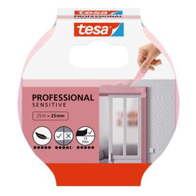 Tesa taśma malarska Professional sensitive do delikatnych powierzchni 25 m x 25 mm różowa