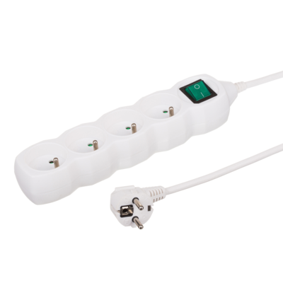 Przedłużacz 4-gniazdowy 1,5 m biały z łącznikiem