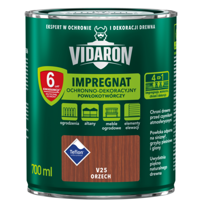 VIDARON Impregnat Powłokotwórczy Ochronno-Dekoracyjny Orzech V25 0,7 l