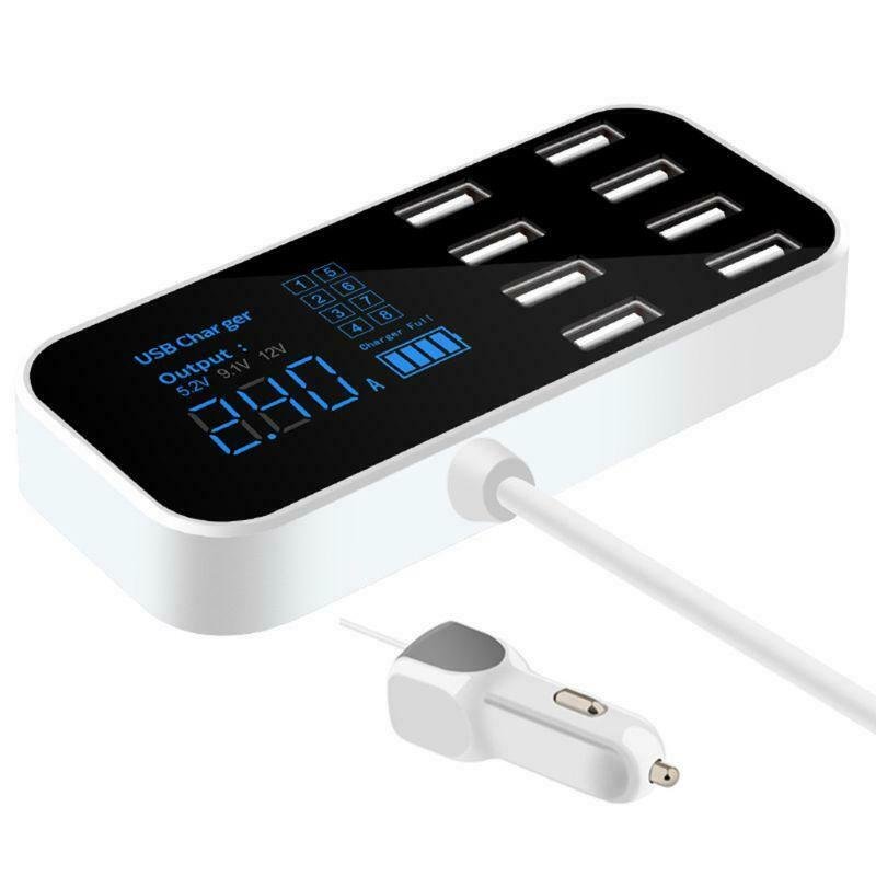 Ładowarka samochodowa A9S 8x port USB wyświetlaczem LCD