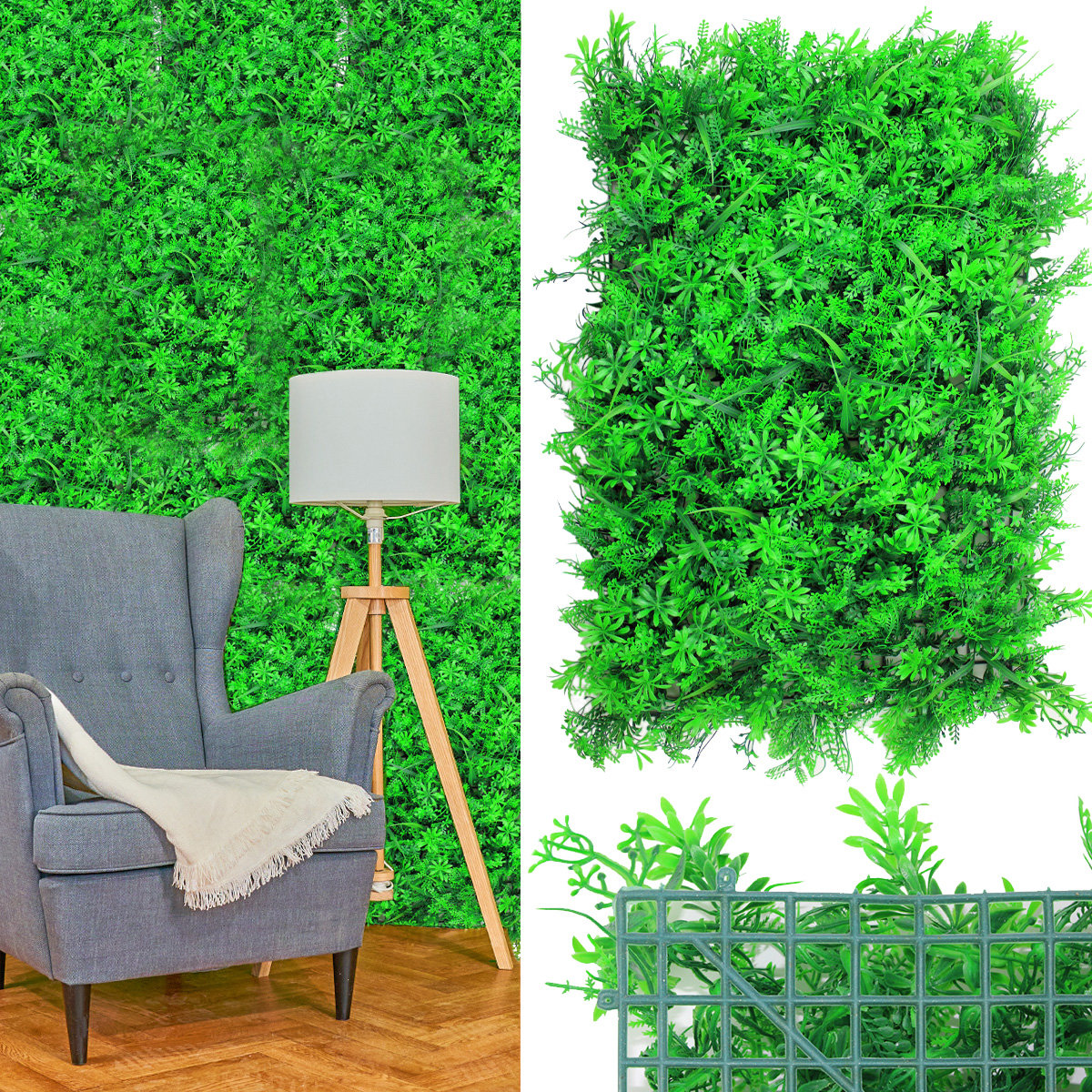 SZTUCZNY ŻYWOPŁOT BLUSZCZ ZIELONA ŚCIANA BALKON Siatka Cieniująca Osłona Panel Roślinny 40X60