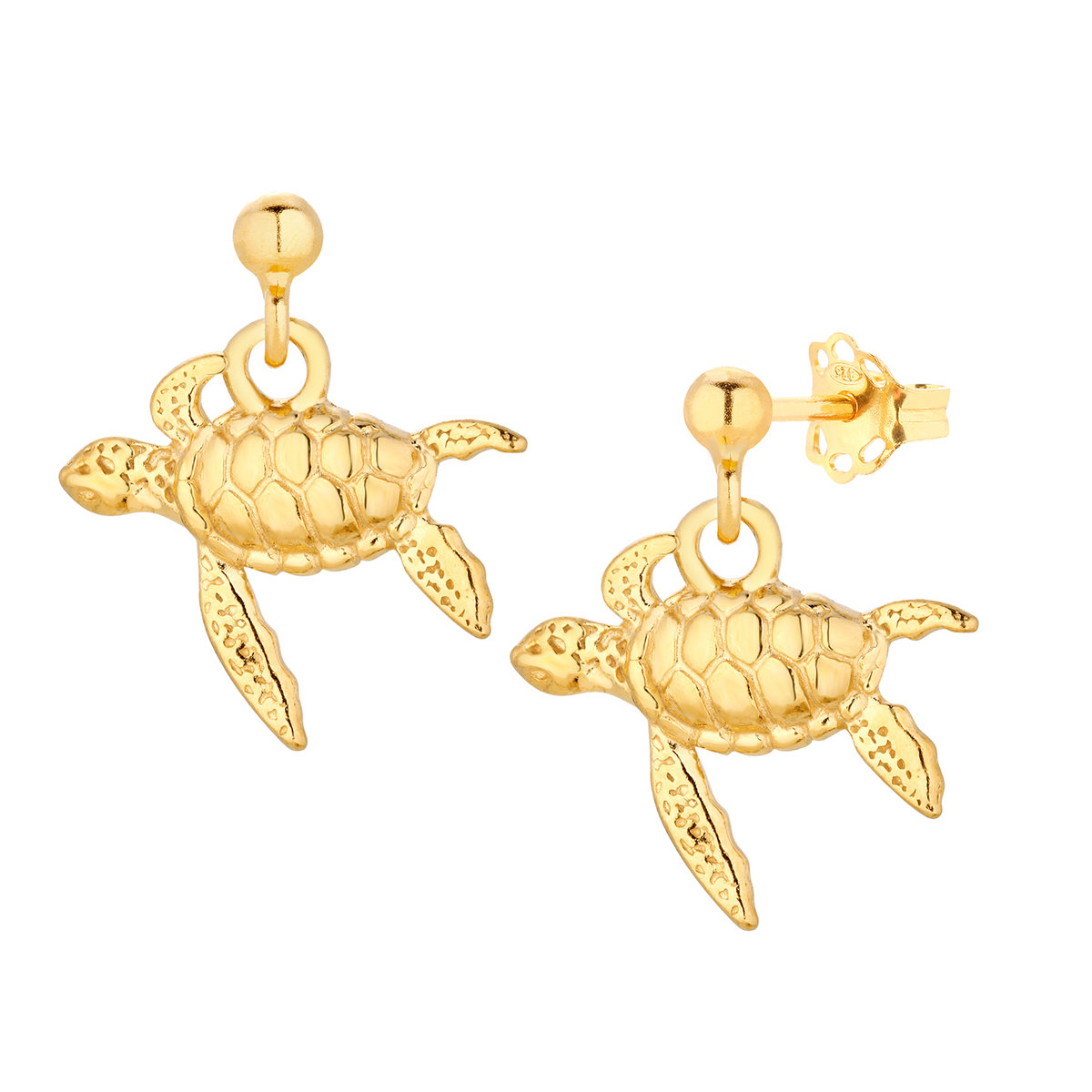 Złote kolczyki z żółwiem