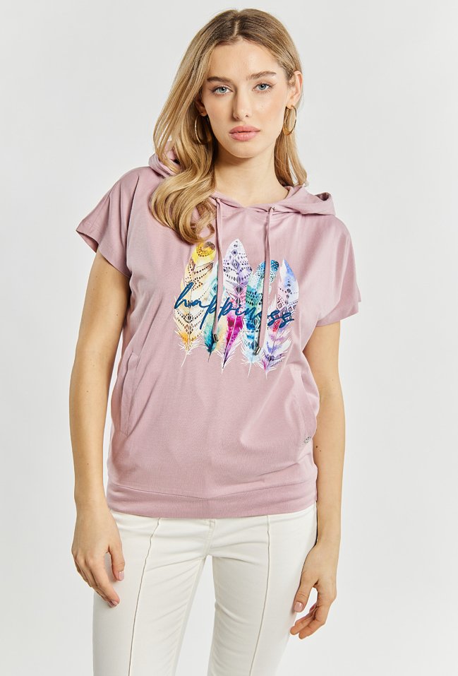 T-shirt damski z kapturem - Monnari