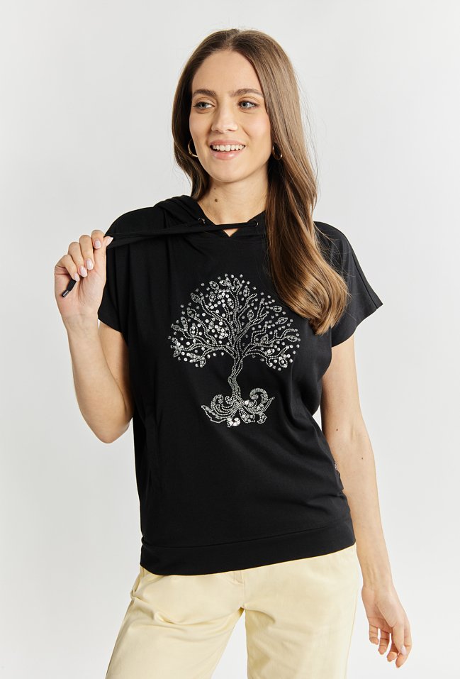 T-shirt damski z kapturem - Monnari