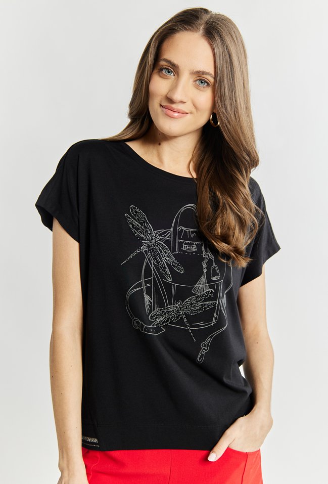 T-shirt z cekinowymi ważkami - Monnari