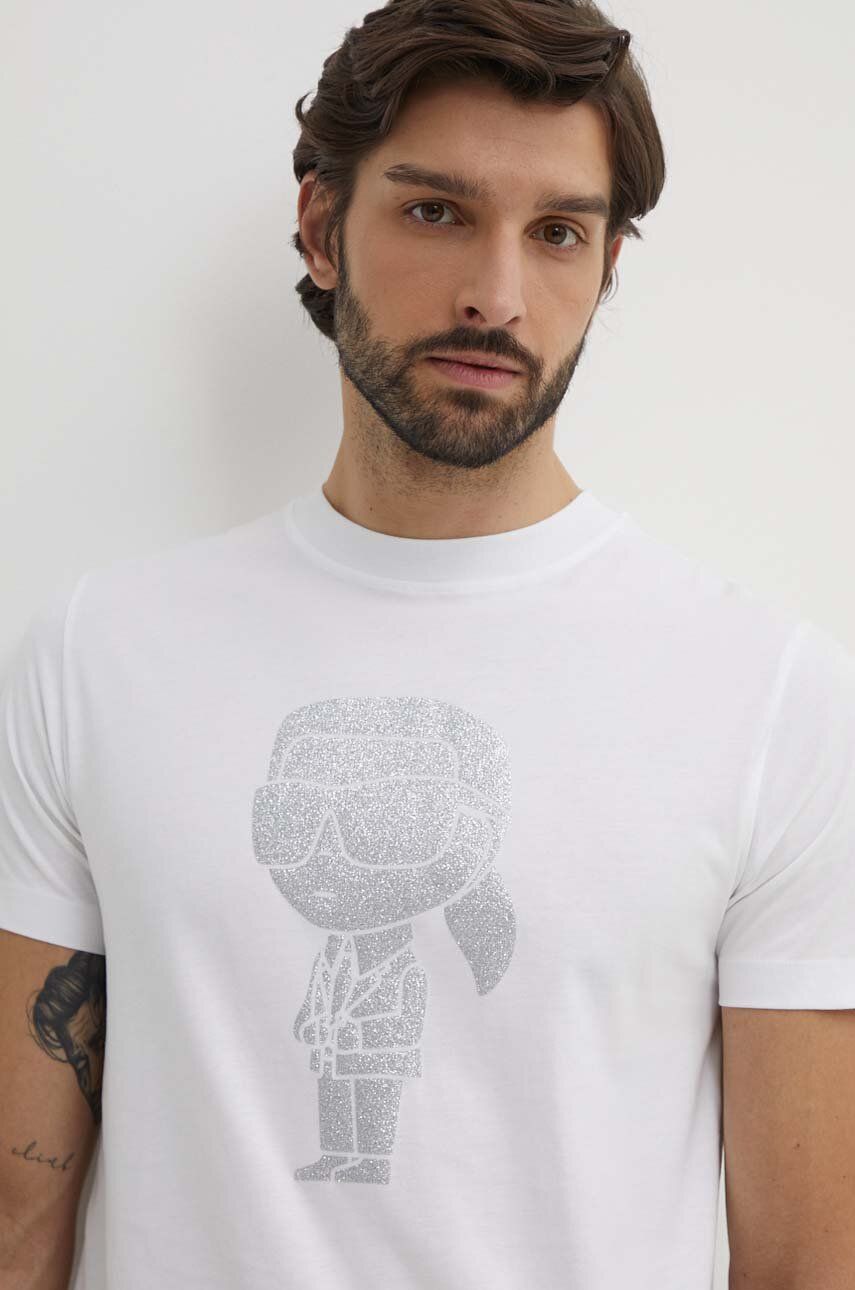 Karl Lagerfeld t-shirt bawełniany męski kolor biały z nadrukiem 542241.755425