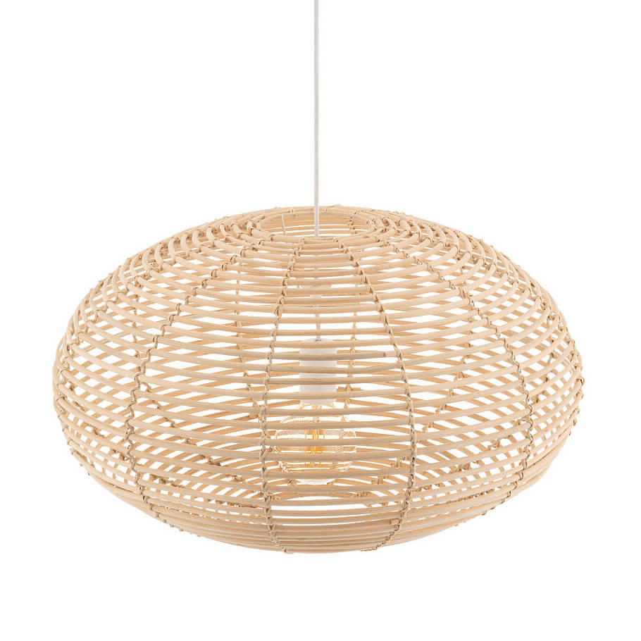 Drewniana lampa wisząca Rattan 11154 Nowodvorski japandi cage siatka kuchenna metalowa biała