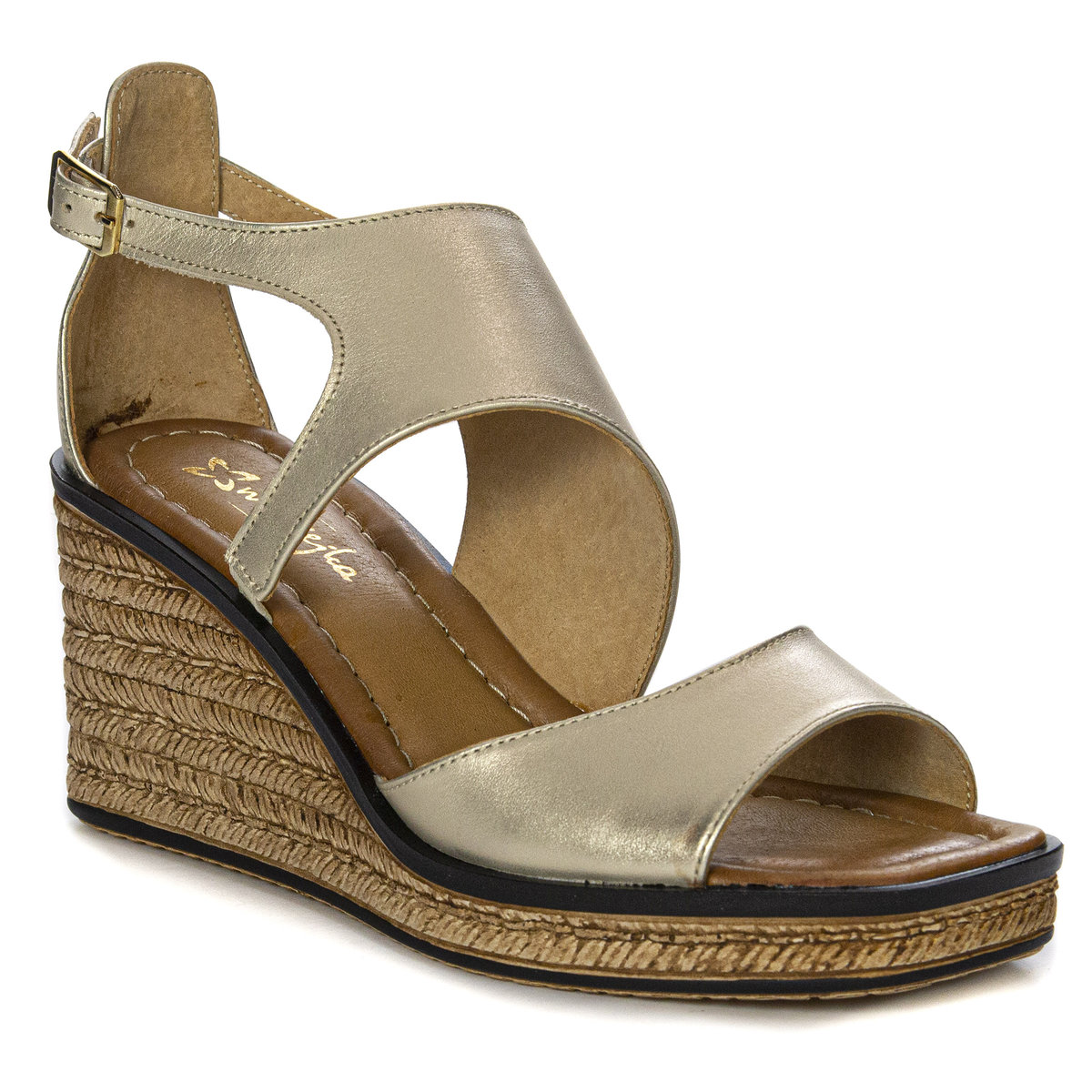 Maciejka Sandały espadryle damskie na koturnie złote-38